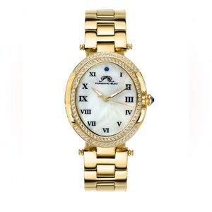 Porsamo Bleu Gold South Sea Oval Swarovski Crystal Watch